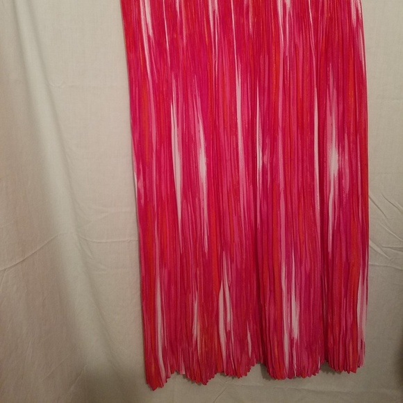 Kim Rogers Skirt Stripe Pattern Micro-Pleated Midi Fuchsia Pink White Orange - Picture 4 of 10